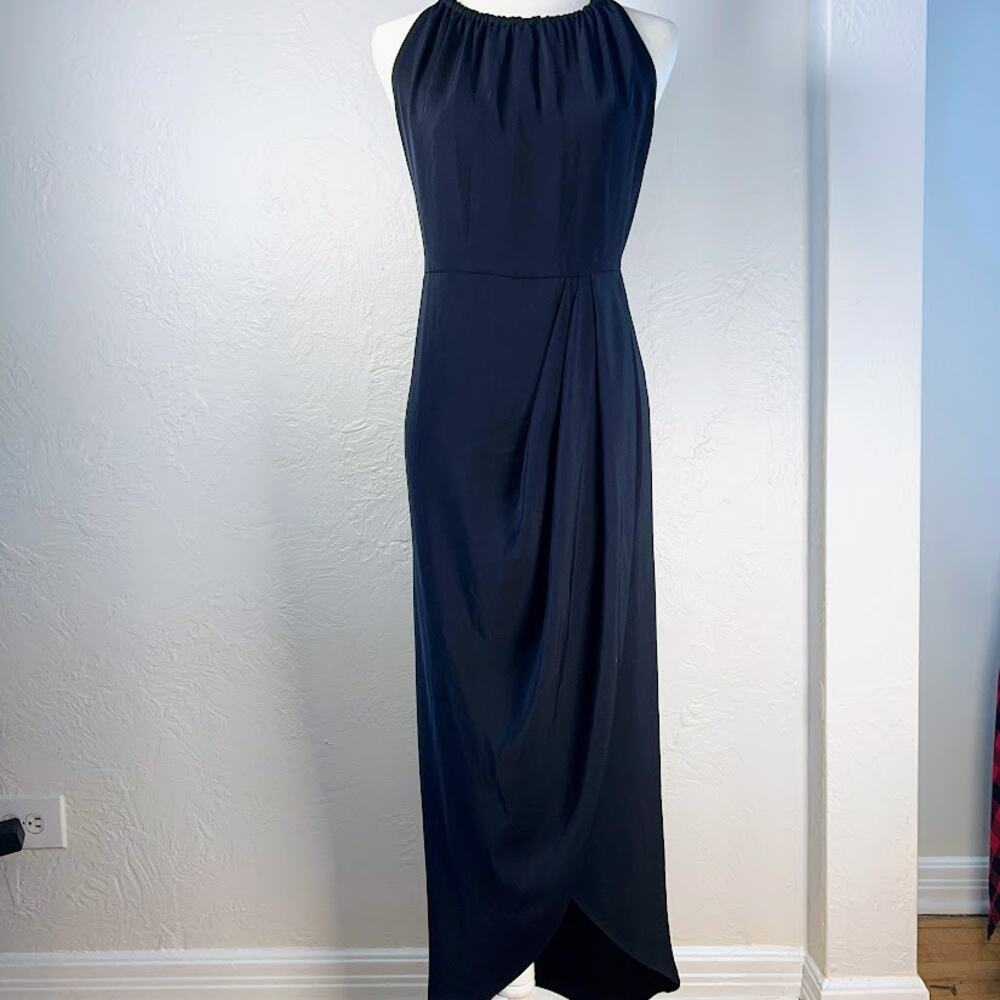 Shona Joy Annalise Halter Draped Navy Blue Dress Sz 10 Bridesmaids Wedding